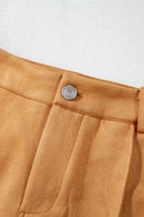 Brown Exposed Seam Flare Suede Pants with Pockets - SELFTRITSS   