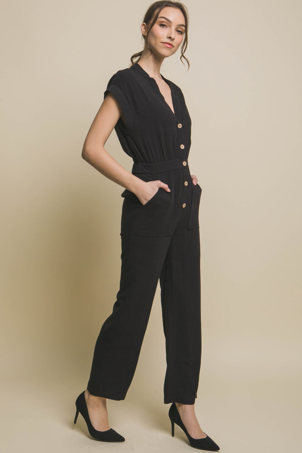Love Tree Button Up Front Pocket Jumpsuit - SELFTRITSS
