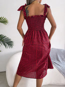 Frill Plaid Square Neck Midi Dress - SELFTRITSS   