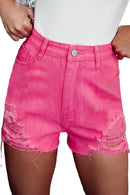 Rose Distressed Slim Fit High Waist Denim Shorts - SELFTRITSS