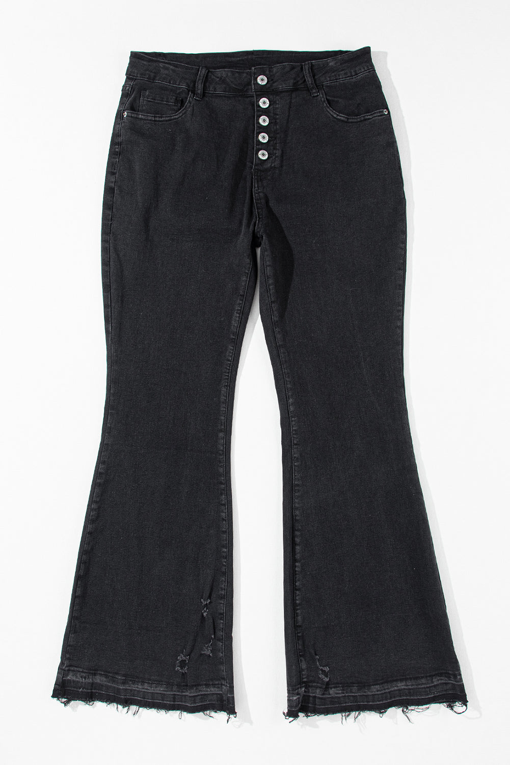 Black High Waist Button Front Flare Jeans - SELFTRITSS