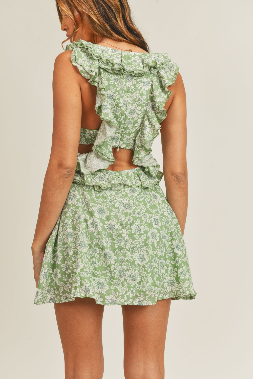 MABLE Floral Side Cutout Ruffled Mini Dress - SELFTRITSS