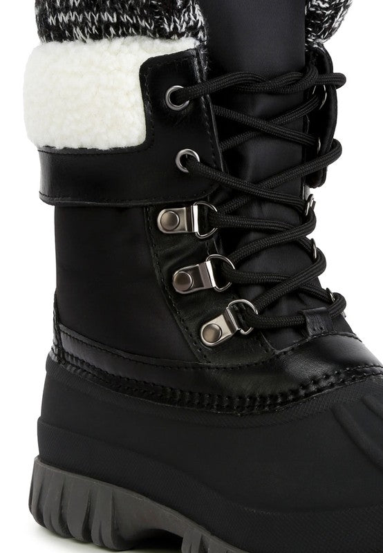 Delphine Knitted Collar Lace Up Snow Boots