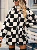 Double Take Full Size Checkered Button Front Coat with Pockets - SELFTRITSS
