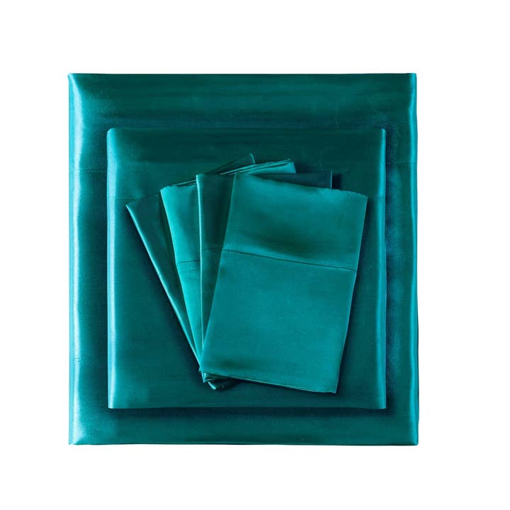 Luxury Satin 6-Piece Sheet Set, Teal Blue Green - SELFTRITSS