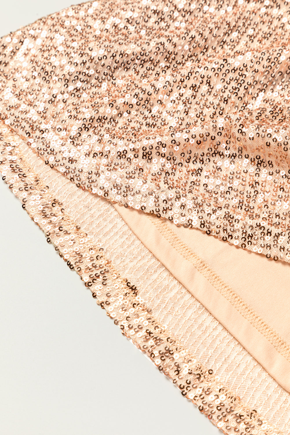 Apricot Wrapped V-neck Sequin Dress - SELFTRITSS