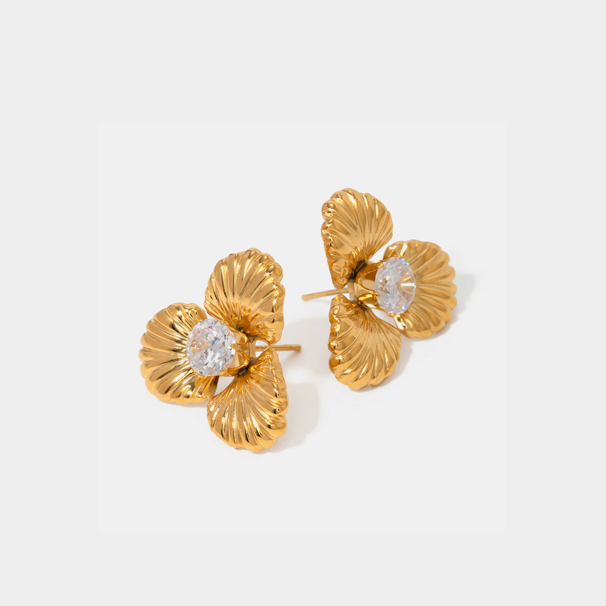 Stainless Steel Zircon Flower Shape Earrings - SELFTRITSS   