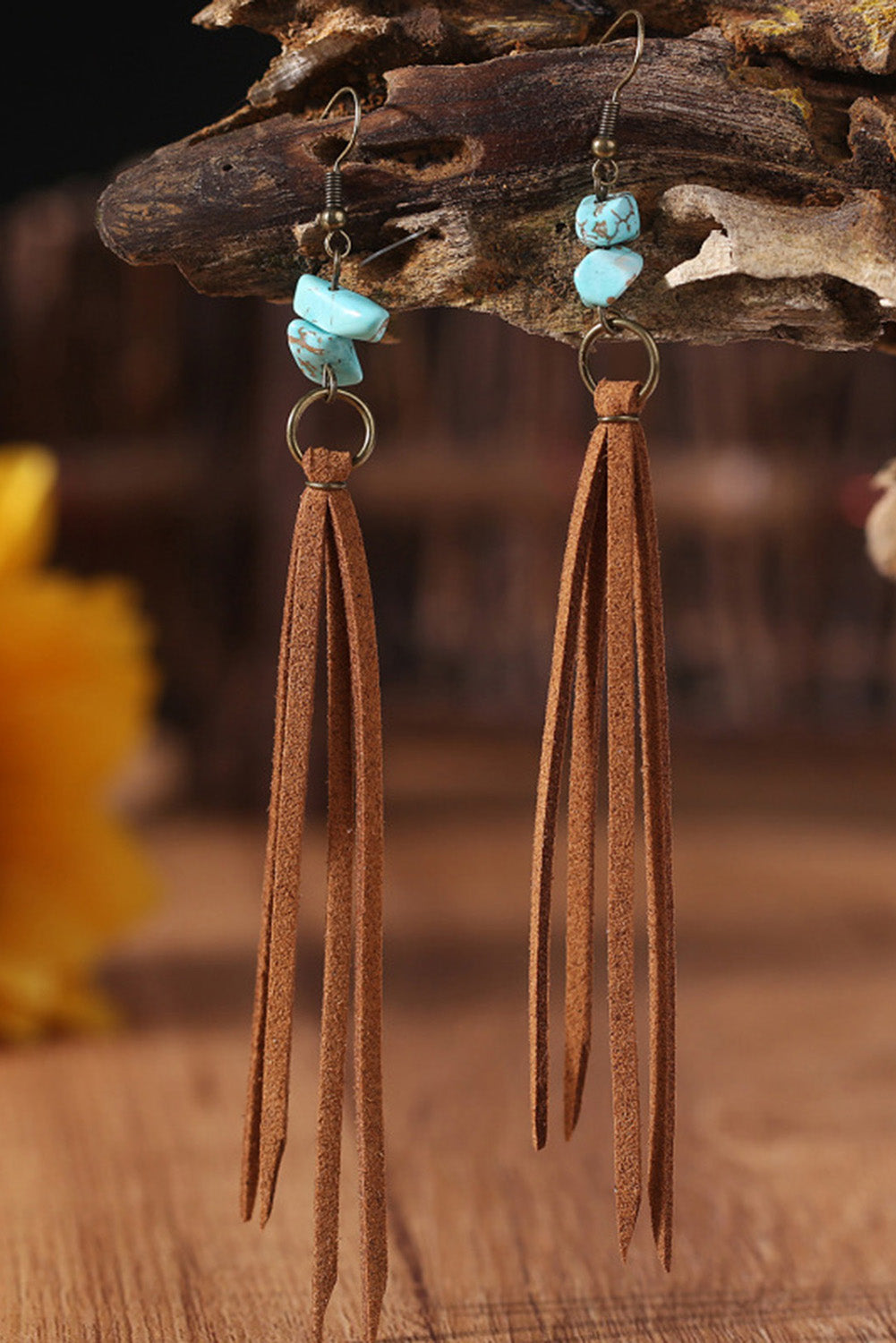 Brown Turquoise Tassel Drop Earrings - SELFTRITSS