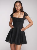 Lace Detail Square Neck Cap Sleeve Mini Dress - SELFTRITSS   