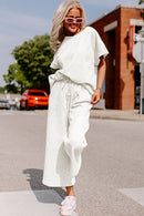 White Textured Loose Fit T Shirt and Drawstring Pants Set - SELFTRITSS