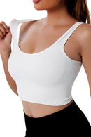 White Seamless U Neck Sleeveless Cropped Yoga Top - SELFTRITSS