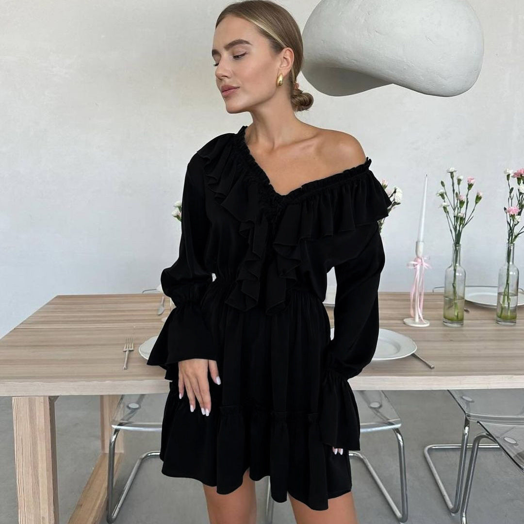 Long Sleeve Ruffle Short Dress