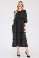 Celeste Full Size Tiered-Ruffle Midi Dress - SELFTRITSS