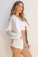 Drawstring Color Block Long Sleeve Jacket - SELFTRITSS   