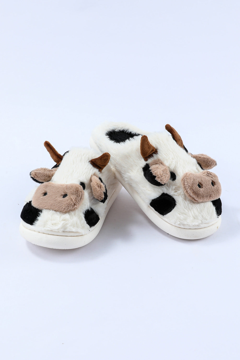 White Cartoon Animal Cow Plush Slippers - SELFTRITSS