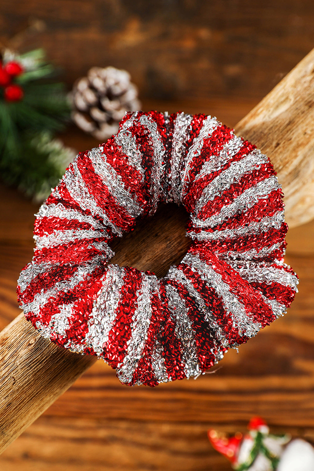 Fiery Red Glitter 2-tone Stripes Christmas Hair Tie - SELFTRITSS