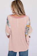 Pink Printed Pinstriped Color Block Patchwork Oversized Top - SELFTRITSS