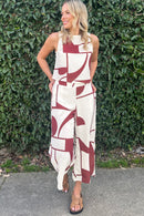 White Abstract Printed Button Back Vest and Wide Leg Pants Set - SELFTRITSS