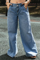 Light Blue Drop Waist Wide Leg Oversized Jeans - SELFTRITSS