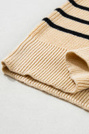 Parchment Striped Ribbed Knit High Neck Sweater - SELFTRITSS   