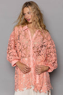 POL Collared Neck Button Up Lace Shirt - SELFTRITSS