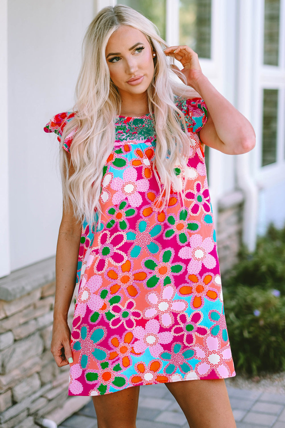 Multicolor Ruffle Short Sleeve Floral Babydoll Dress - SELFTRITSS