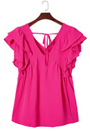 Plus Size Ruffle V Neck Tie Back Tunic Top - SELFTRITSS