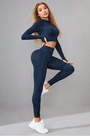 Mock Neck Long Sleeve Top and Pants Active Set - SELFTRITSS