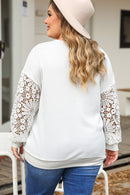 White Plus Contrast V Neck Lace Long Sleeve Top - SELFTRITSS