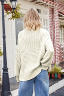 Camel Ribbed Drop Shoulder Lantern Sleeve Sweater