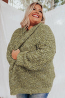 Sage Green Open Front Knit Plus Size Cozy Cardigan - SELFTRITSS