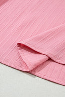 Peach Blossom Ruffled Half Sleeve V Neck Textured Top - SELFTRITSS