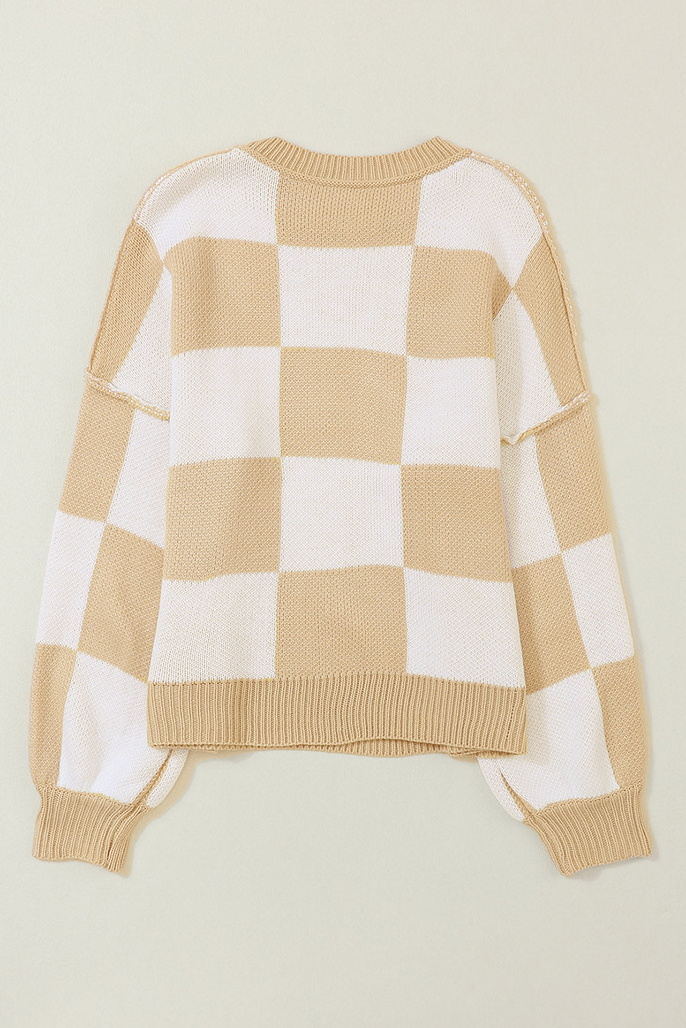 Khaki Checkered Bishop Sleeve Sweater - SELFTRITSS