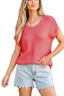 Red Clay Solid Loose Knit Short Dolman Sleeve Sweater - SELFTRITSS   