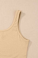 Apricot Ribbed Knit Sheath Sleeveless Crop Top - SELFTRITSS