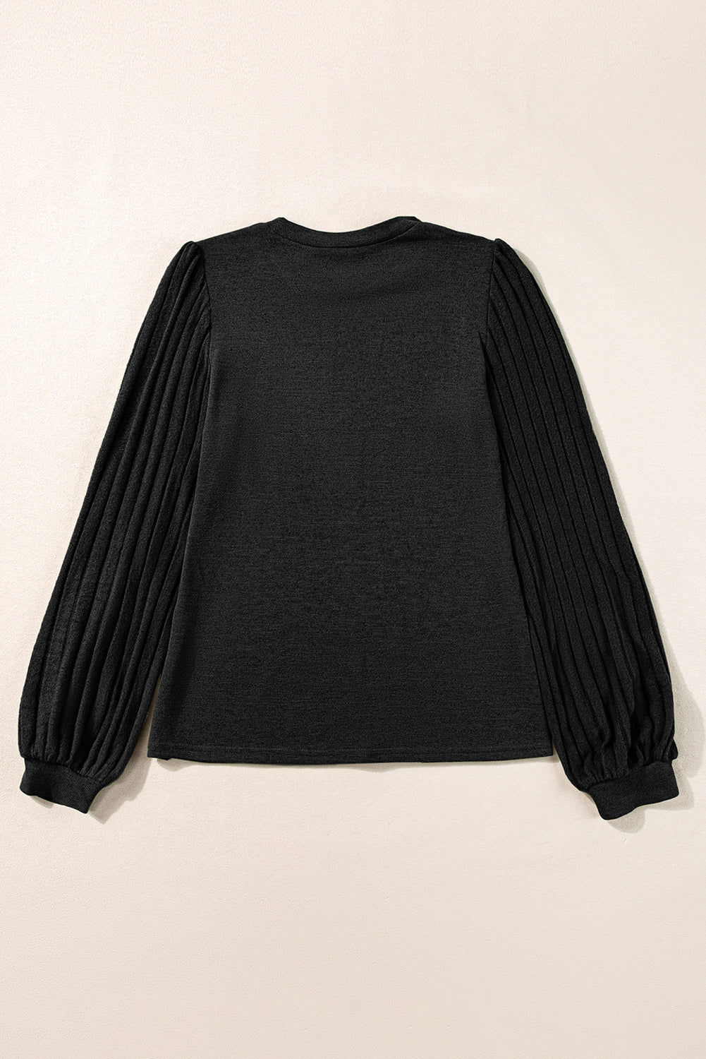 Black Contrast Ribbed Bishop Sleeve Top - SELFTRITSS   