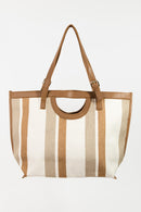 Fame Striped PU Leather Trim Tote Bag - SELFTRITSS   