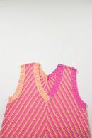 Strawberry Pink Contrast Chevron Knit V Neck Sweater Vest - SELFTRITSS   