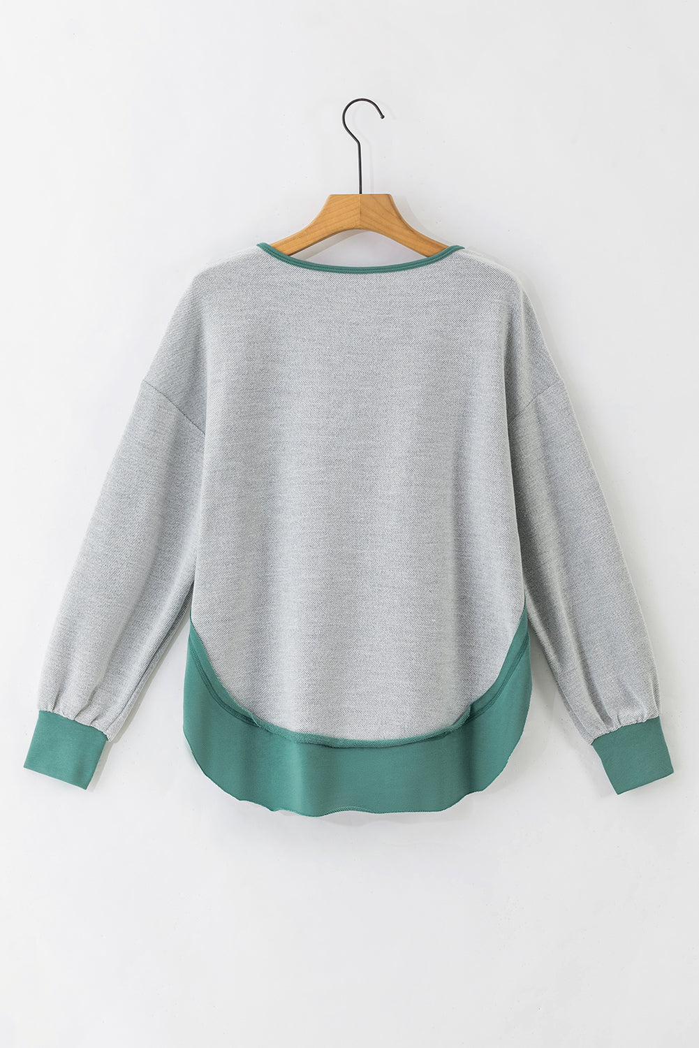 Laurel Green Exposed Seam Contrast Edge Notched Neck Sweatshirt - SELFTRITSS