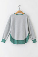 Laurel Green Exposed Seam Contrast Edge Notched Neck Sweatshirt - SELFTRITSS