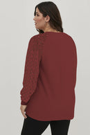 Red Plus Size Contrast Lace Sleeve Waffle Knit Top - SELFTRITSS