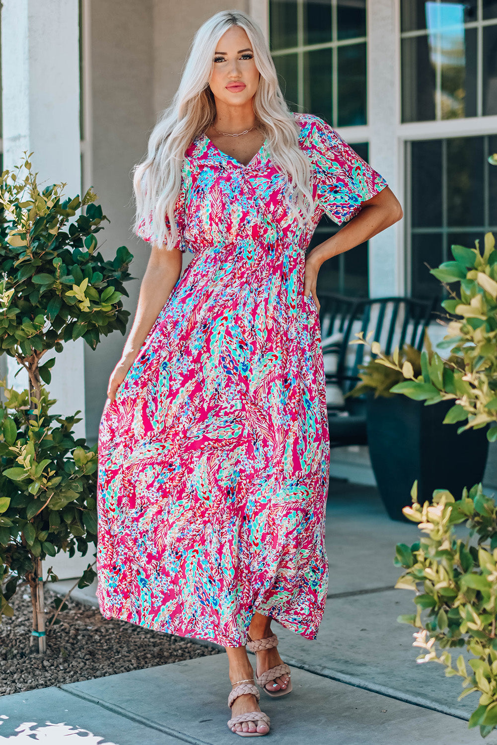 Wrap V Neck Floral Maxi Dress - SELFTRITSS   