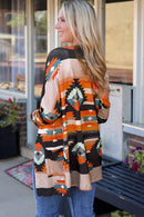 Orange Western Tribal Aztec Print Cardigan - SELFTRITSS   