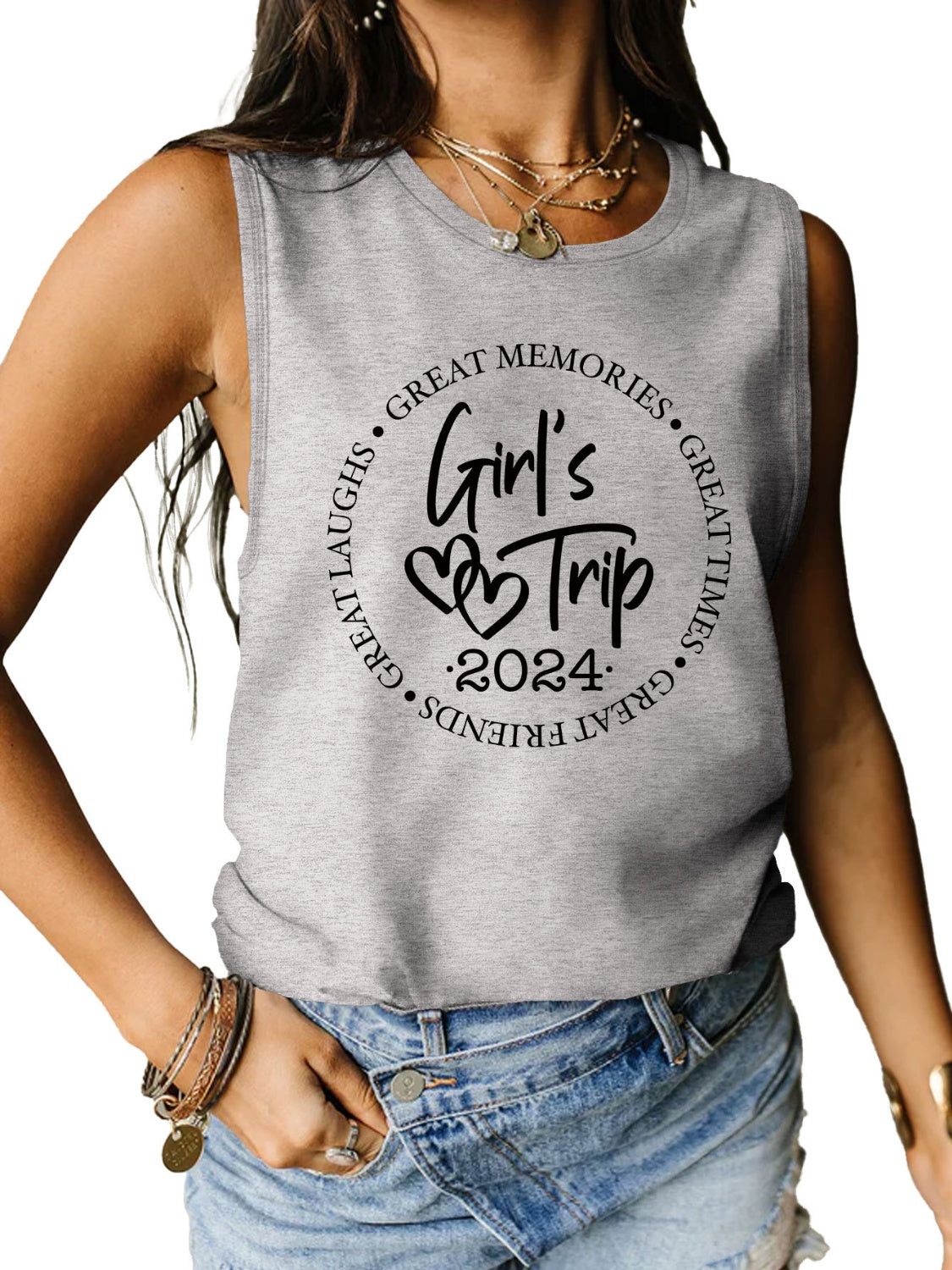 Letter Graphic Round Neck Tank - SELFTRITSS