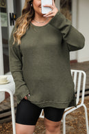 Moss Green Plus Size Textured Knit Long Sleeve Top - SELFTRITSS