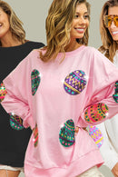 Pink Sequined Easter Egg Drop Shoulder Oversized Sweatshirt - SELFTRITSS