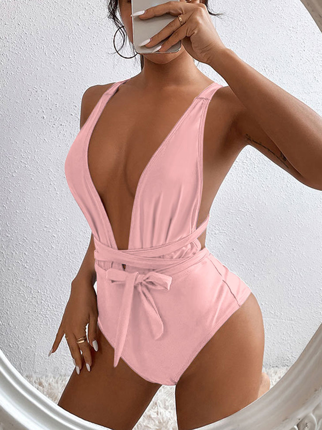 Tied Crisscross Wide Strap One-Piece Swimwear - SELFTRITSS   