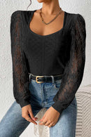 Black Frenchy Contrast Lace Bishop Sleeve Bodysuit - SELFTRITSS