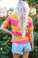 Orange Stripe Color Block Knitted T-shirt Sweater - SELFTRITSS   