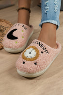 Light Pink Moon & Clock Pattern Fuzzy Home Slippers - SELFTRITSS